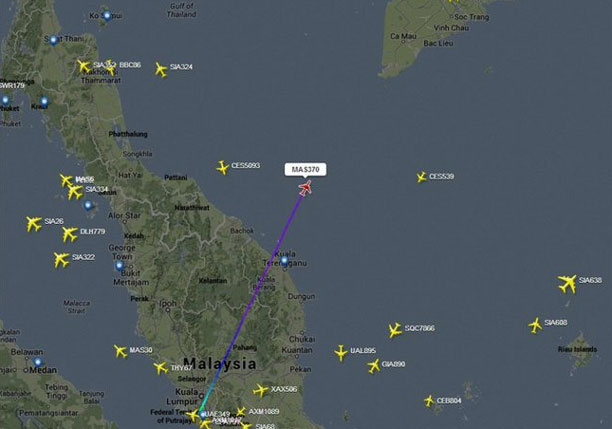 Trajectoire du vol MH370 jusqu