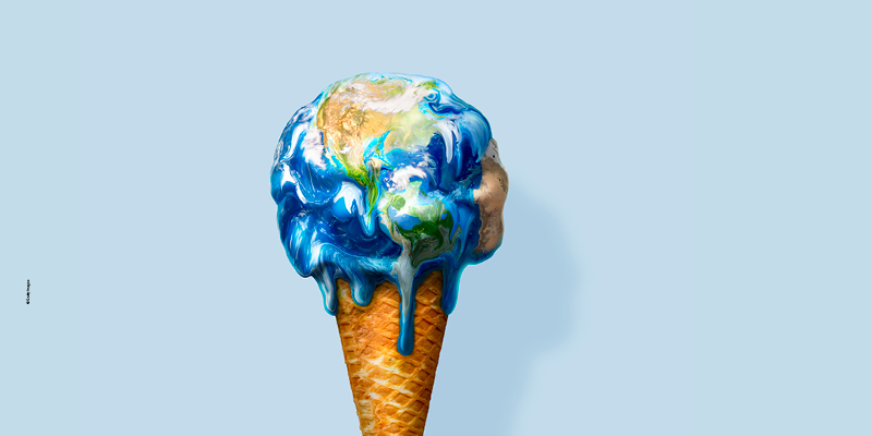 Image de l'affiche de l'événement : un cronet de glace sur lequel fond une boule de glace en forme de globe terrestre