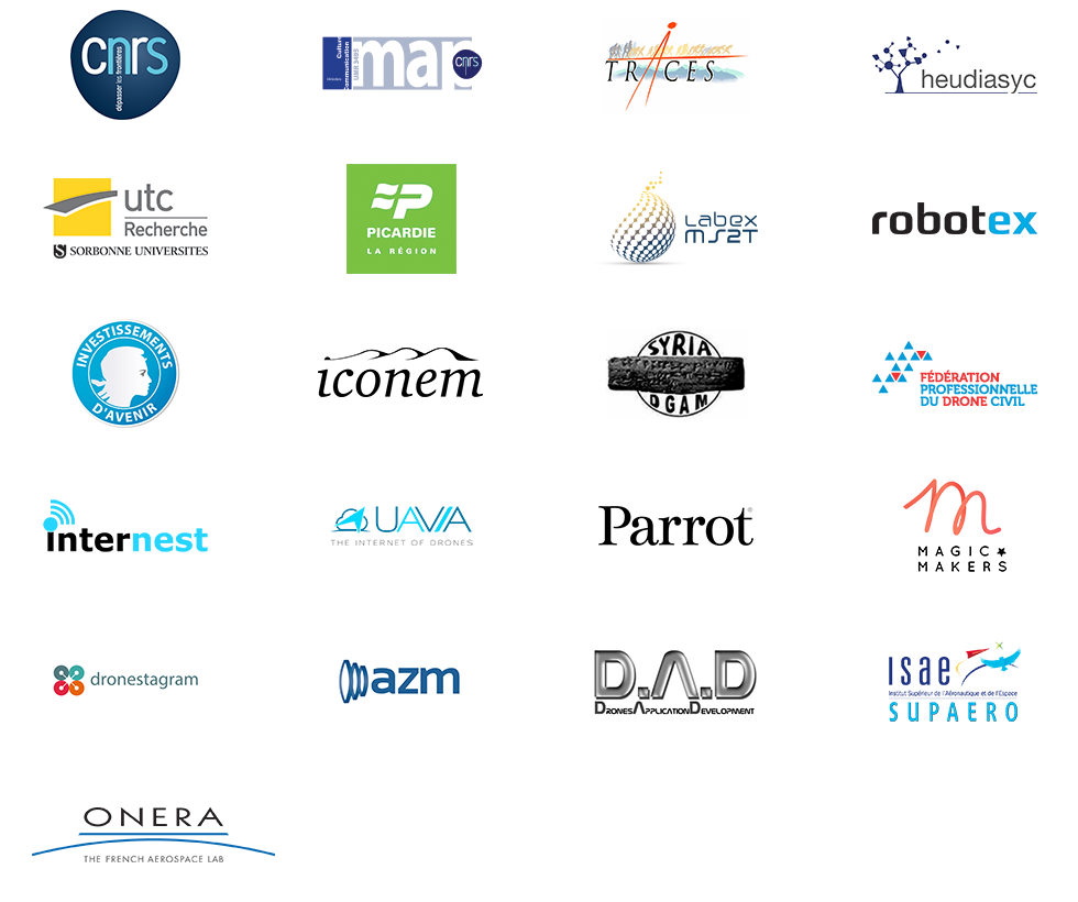 CNRS (MAP et Traces), Heudiasyc, utc Recherche Sorbonne, Picardie, Labex, Robotex, Investissements d'Avenir, Iconem, Syria DGAM, Fédération professionnelle du drône civil, Internest, UAVIA, Parrot, Magic Makers, Dronestagram, AZM, DAD, ISAE Supaero, ONERA