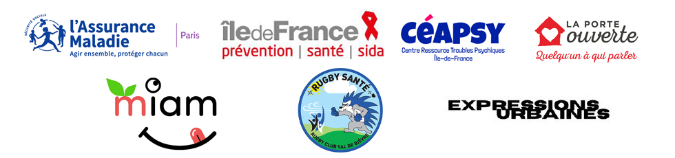 Logos CPAM 75 ; Crips Ile-de-France ; Céapsy ; La Porte ouverte ; Miam ; Rugby club Val de Bièvre ; Expressions urbaines